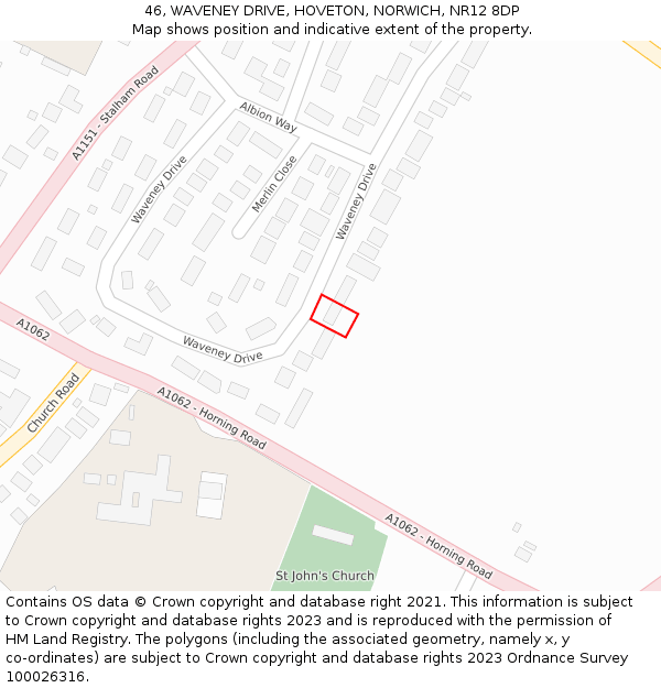 46, WAVENEY DRIVE, HOVETON, NORWICH, NR12 8DP: Location map and indicative extent of plot