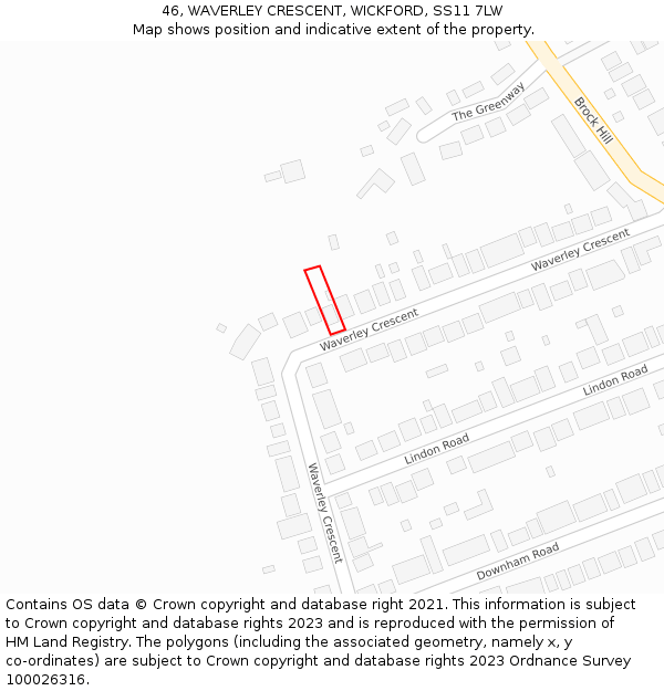 46, WAVERLEY CRESCENT, WICKFORD, SS11 7LW: Location map and indicative extent of plot