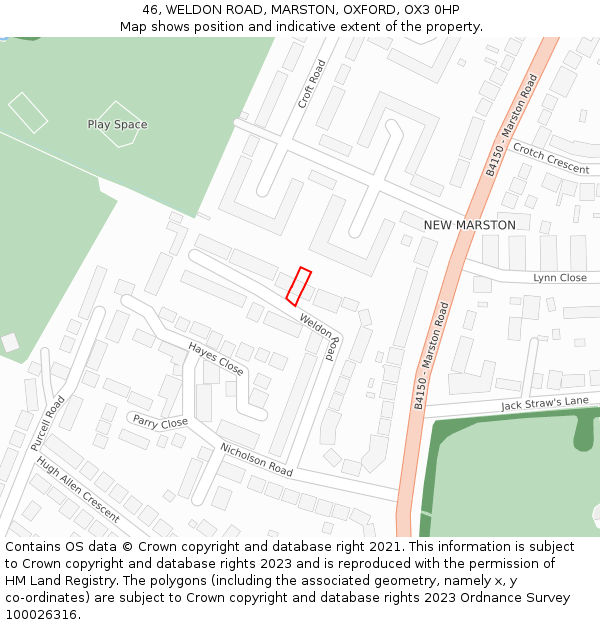 46, WELDON ROAD, MARSTON, OXFORD, OX3 0HP: Location map and indicative extent of plot