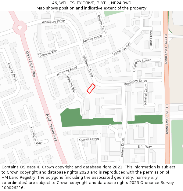 46, WELLESLEY DRIVE, BLYTH, NE24 3WD: Location map and indicative extent of plot