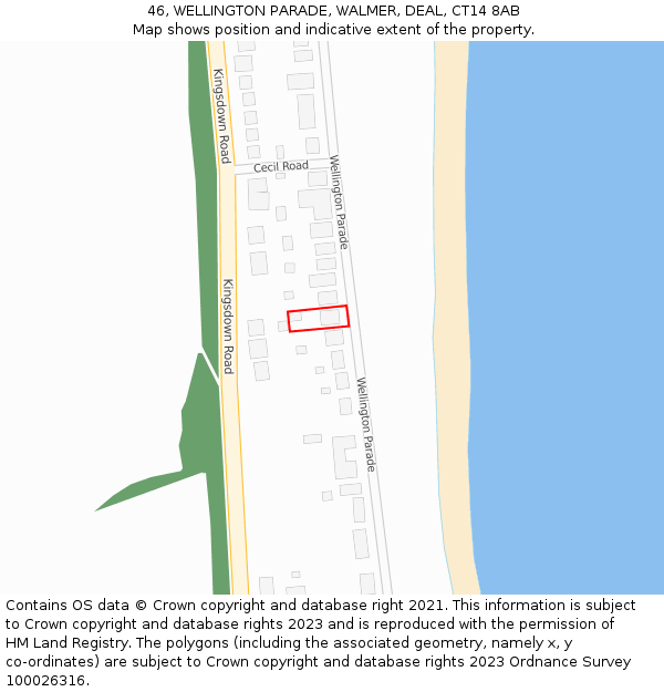 46, WELLINGTON PARADE, WALMER, DEAL, CT14 8AB: Location map and indicative extent of plot