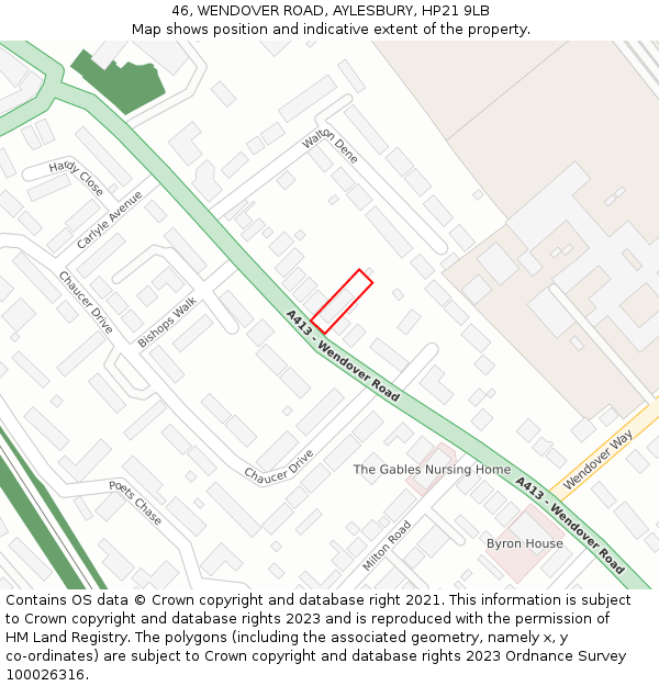 46, WENDOVER ROAD, AYLESBURY, HP21 9LB: Location map and indicative extent of plot