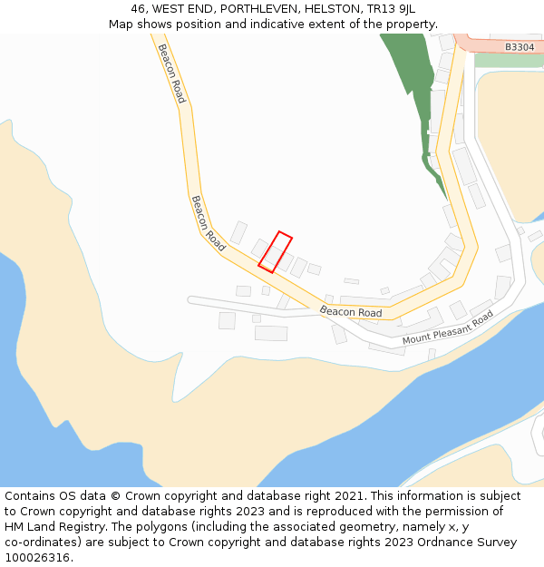 46, WEST END, PORTHLEVEN, HELSTON, TR13 9JL: Location map and indicative extent of plot