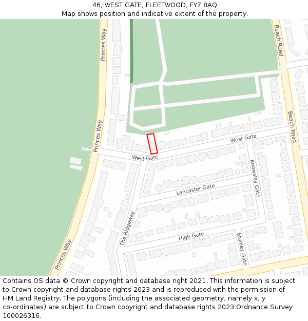 46, WEST GATE, FLEETWOOD, FY7 8AQ: Location map and indicative extent of plot