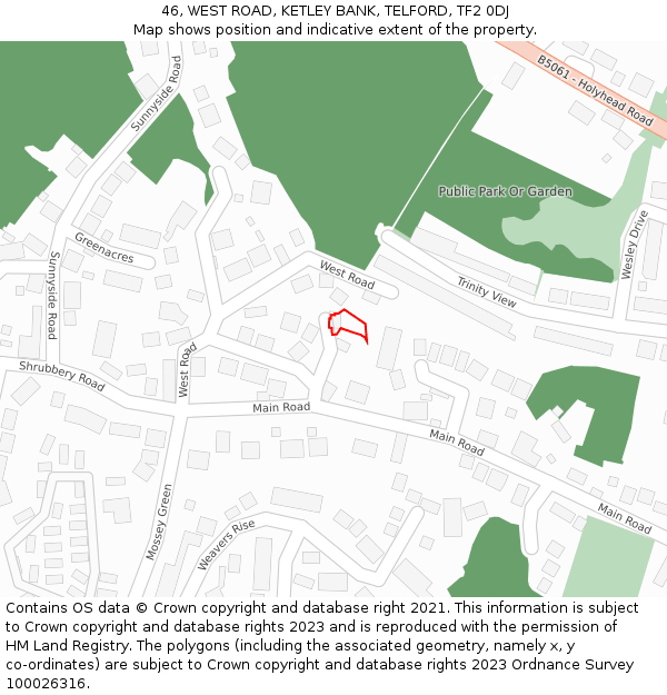 46, WEST ROAD, KETLEY BANK, TELFORD, TF2 0DJ: Location map and indicative extent of plot