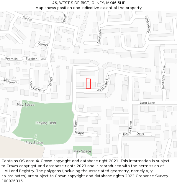 46, WEST SIDE RISE, OLNEY, MK46 5HP: Location map and indicative extent of plot