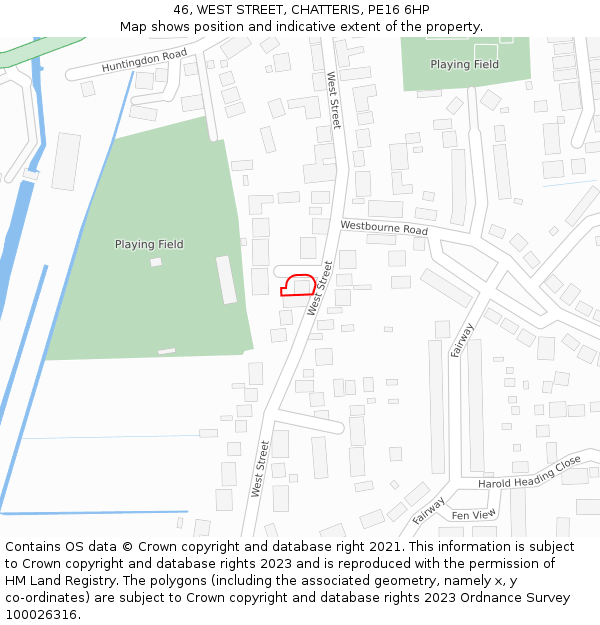 46, WEST STREET, CHATTERIS, PE16 6HP: Location map and indicative extent of plot