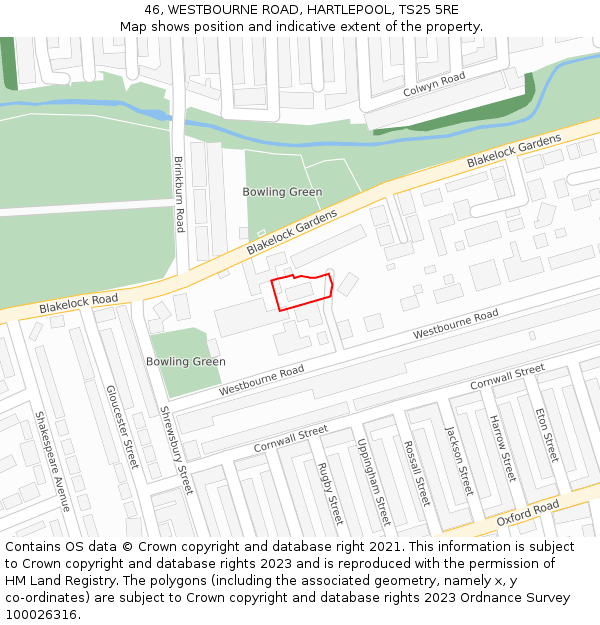 46, WESTBOURNE ROAD, HARTLEPOOL, TS25 5RE: Location map and indicative extent of plot