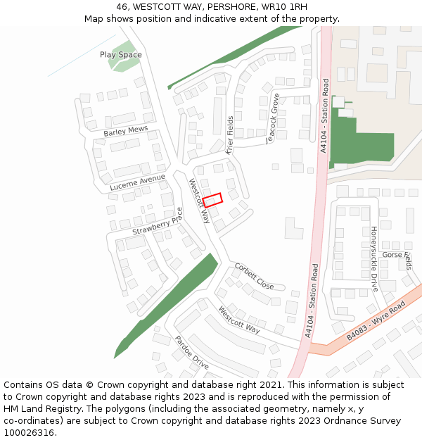 46, WESTCOTT WAY, PERSHORE, WR10 1RH: Location map and indicative extent of plot