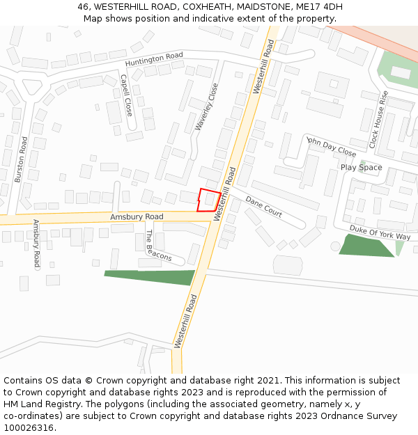 46, WESTERHILL ROAD, COXHEATH, MAIDSTONE, ME17 4DH: Location map and indicative extent of plot