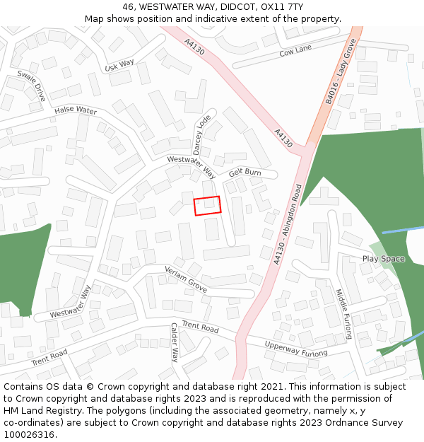 46, WESTWATER WAY, DIDCOT, OX11 7TY: Location map and indicative extent of plot