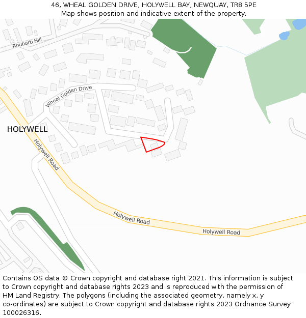 46, WHEAL GOLDEN DRIVE, HOLYWELL BAY, NEWQUAY, TR8 5PE: Location map and indicative extent of plot