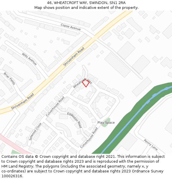 46, WHEATCROFT WAY, SWINDON, SN1 2RA: Location map and indicative extent of plot