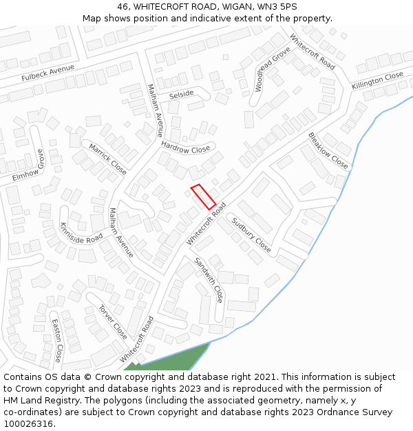 46, WHITECROFT ROAD, WIGAN, WN3 5PS: Location map and indicative extent of plot