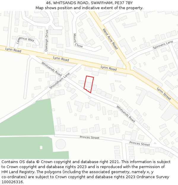 46, WHITSANDS ROAD, SWAFFHAM, PE37 7BY: Location map and indicative extent of plot