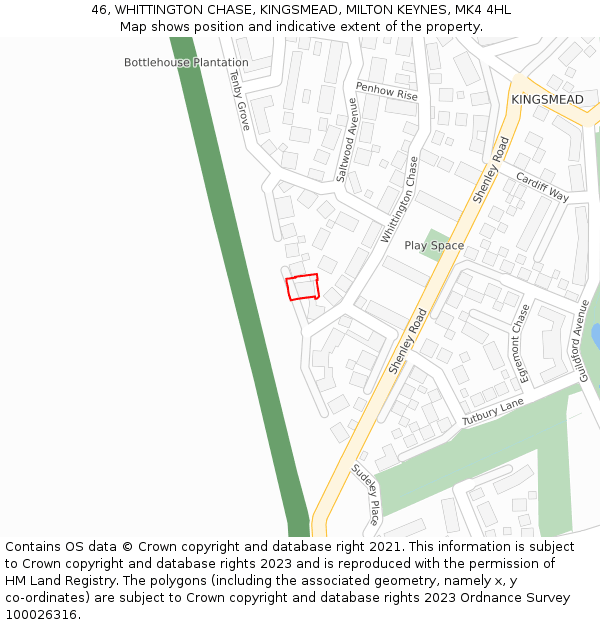 46, WHITTINGTON CHASE, KINGSMEAD, MILTON KEYNES, MK4 4HL: Location map and indicative extent of plot