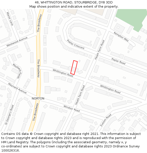 46, WHITTINGTON ROAD, STOURBRIDGE, DY8 3DD: Location map and indicative extent of plot