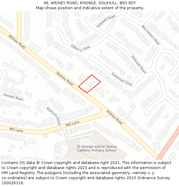 46, WIDNEY ROAD, KNOWLE, SOLIHULL, B93 9DY: Location map and indicative extent of plot