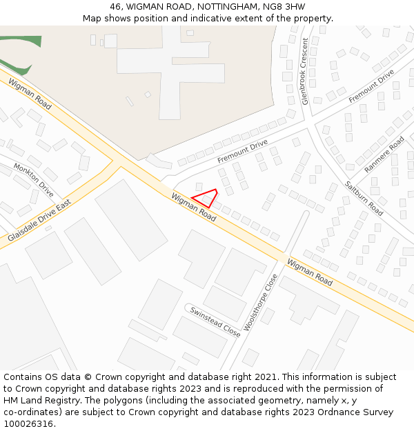 46, WIGMAN ROAD, NOTTINGHAM, NG8 3HW: Location map and indicative extent of plot