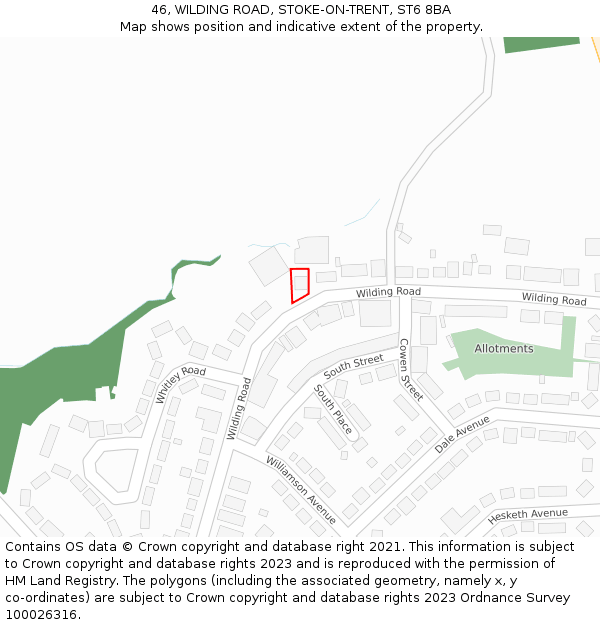 46, WILDING ROAD, STOKE-ON-TRENT, ST6 8BA: Location map and indicative extent of plot