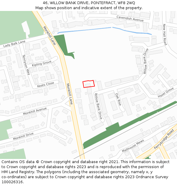 46, WILLOW BANK DRIVE, PONTEFRACT, WF8 2WQ: Location map and indicative extent of plot