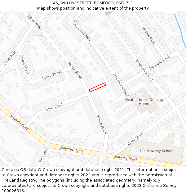 46, WILLOW STREET, ROMFORD, RM7 7LD: Location map and indicative extent of plot