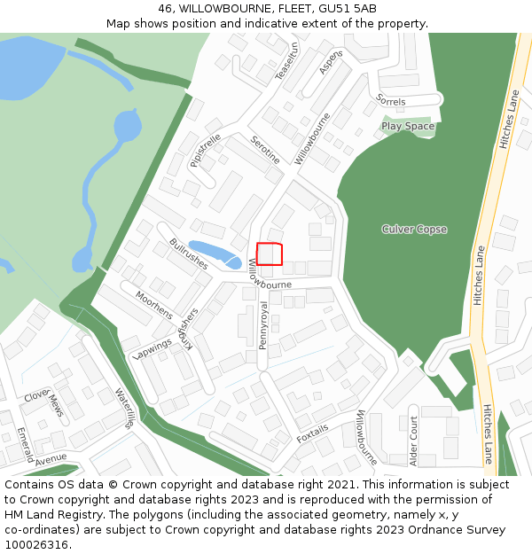 46, WILLOWBOURNE, FLEET, GU51 5AB: Location map and indicative extent of plot