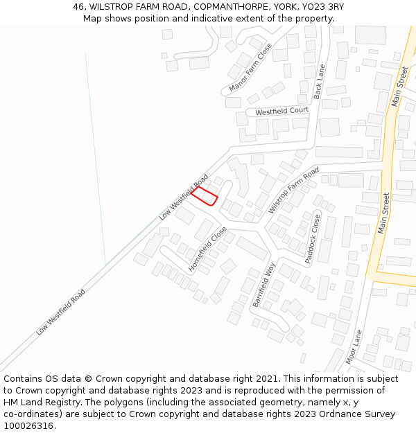 46, WILSTROP FARM ROAD, COPMANTHORPE, YORK, YO23 3RY: Location map and indicative extent of plot
