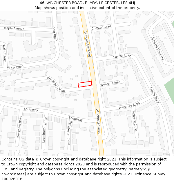 46, WINCHESTER ROAD, BLABY, LEICESTER, LE8 4HJ: Location map and indicative extent of plot