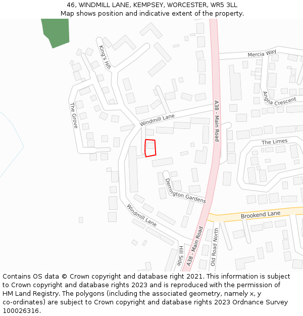 46, WINDMILL LANE, KEMPSEY, WORCESTER, WR5 3LL: Location map and indicative extent of plot