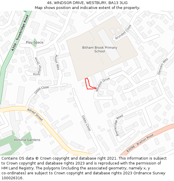 46, WINDSOR DRIVE, WESTBURY, BA13 3UG: Location map and indicative extent of plot