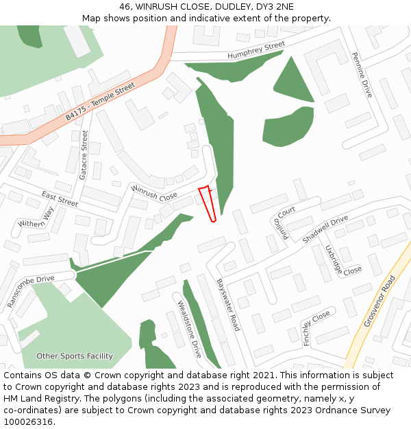 46, WINRUSH CLOSE, DUDLEY, DY3 2NE: Location map and indicative extent of plot