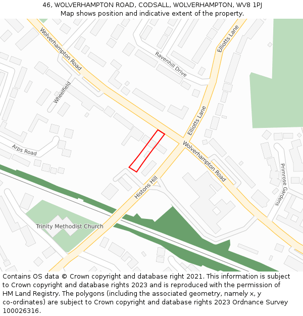 46, WOLVERHAMPTON ROAD, CODSALL, WOLVERHAMPTON, WV8 1PJ: Location map and indicative extent of plot