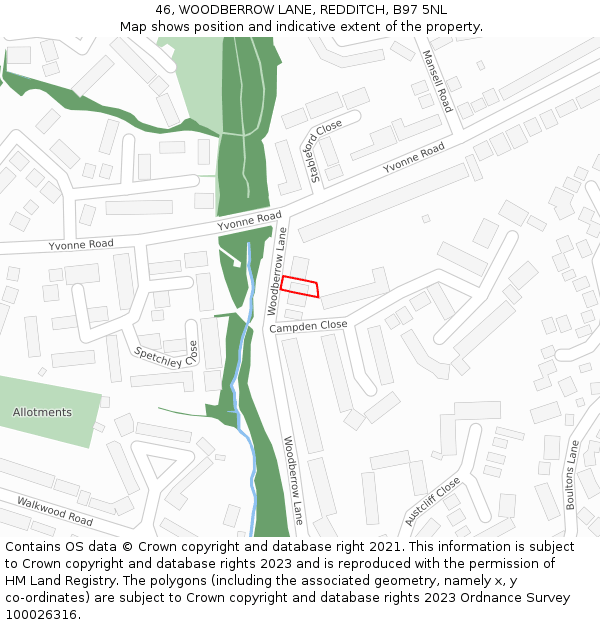 46, WOODBERROW LANE, REDDITCH, B97 5NL: Location map and indicative extent of plot