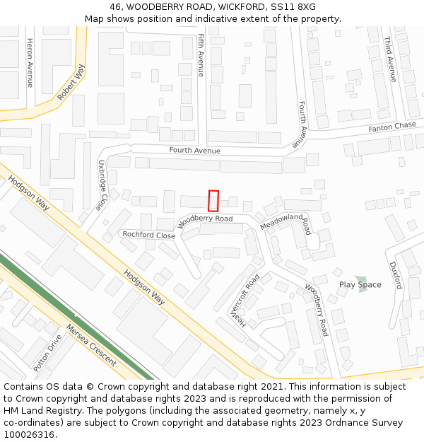 46, WOODBERRY ROAD, WICKFORD, SS11 8XG: Location map and indicative extent of plot