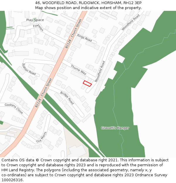 46, WOODFIELD ROAD, RUDGWICK, HORSHAM, RH12 3EP: Location map and indicative extent of plot