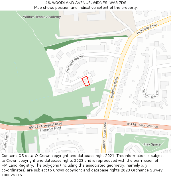 46, WOODLAND AVENUE, WIDNES, WA8 7DS: Location map and indicative extent of plot