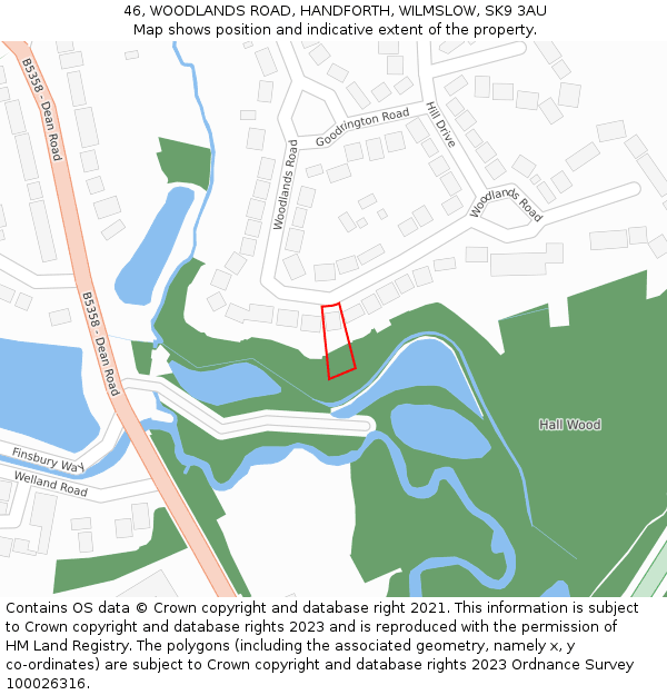 46, WOODLANDS ROAD, HANDFORTH, WILMSLOW, SK9 3AU: Location map and indicative extent of plot