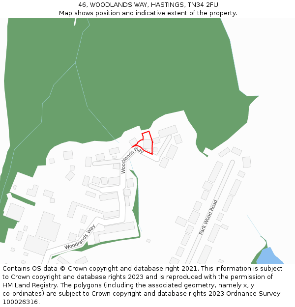 46, WOODLANDS WAY, HASTINGS, TN34 2FU: Location map and indicative extent of plot