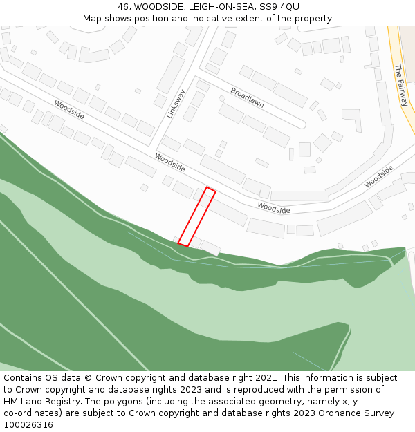 46, WOODSIDE, LEIGH-ON-SEA, SS9 4QU: Location map and indicative extent of plot