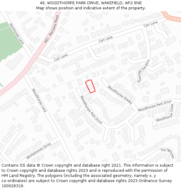 46, WOODTHORPE PARK DRIVE, WAKEFIELD, WF2 6NE: Location map and indicative extent of plot