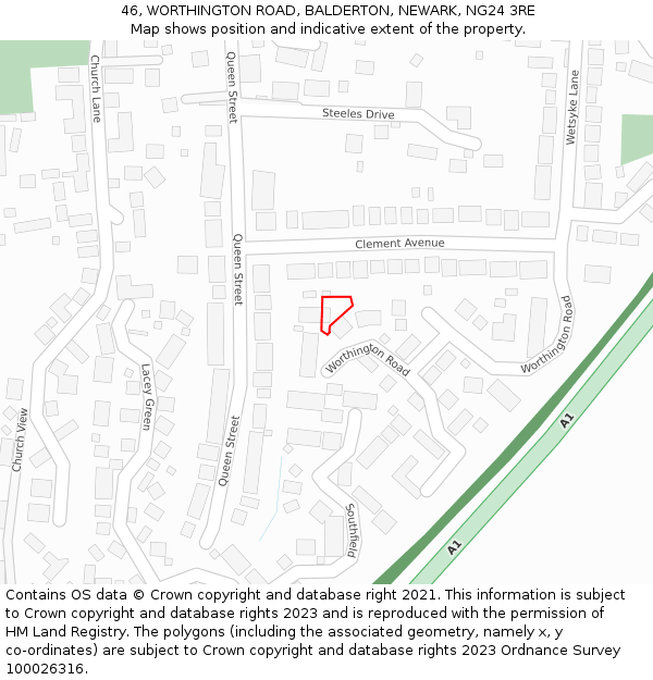 46, WORTHINGTON ROAD, BALDERTON, NEWARK, NG24 3RE: Location map and indicative extent of plot