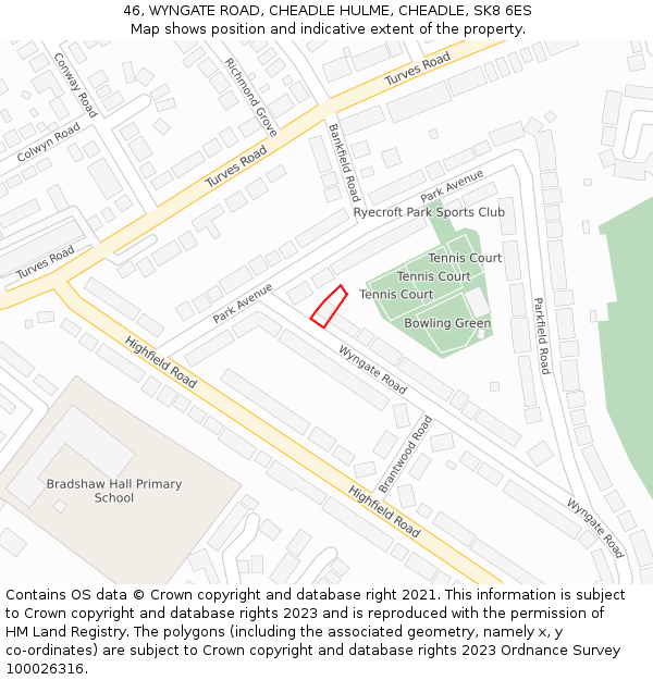 46, WYNGATE ROAD, CHEADLE HULME, CHEADLE, SK8 6ES: Location map and indicative extent of plot