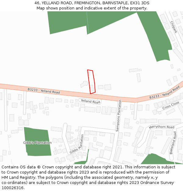 46, YELLAND ROAD, FREMINGTON, BARNSTAPLE, EX31 3DS: Location map and indicative extent of plot