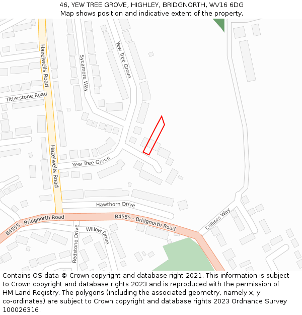 46, YEW TREE GROVE, HIGHLEY, BRIDGNORTH, WV16 6DG: Location map and indicative extent of plot