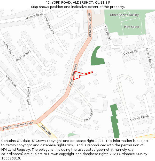 46, YORK ROAD, ALDERSHOT, GU11 3JP: Location map and indicative extent of plot