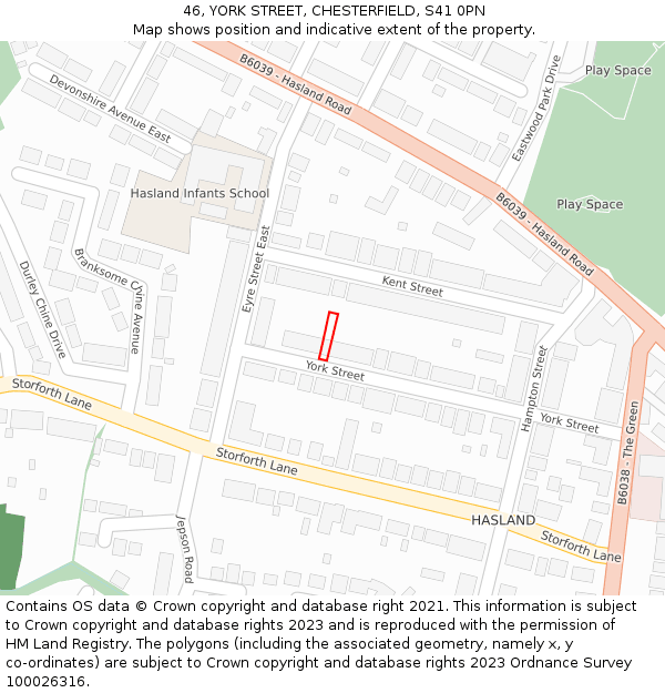 46, YORK STREET, CHESTERFIELD, S41 0PN: Location map and indicative extent of plot