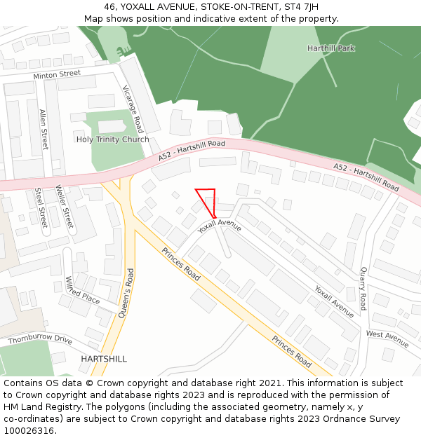 46, YOXALL AVENUE, STOKE-ON-TRENT, ST4 7JH: Location map and indicative extent of plot