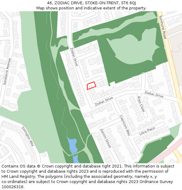 46, ZODIAC DRIVE, STOKE-ON-TRENT, ST6 6QJ: Location map and indicative extent of plot