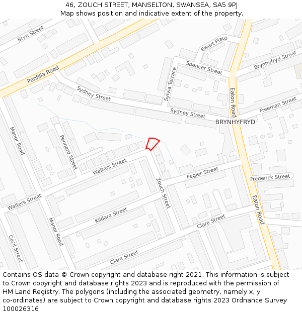 46, ZOUCH STREET, MANSELTON, SWANSEA, SA5 9PJ: Location map and indicative extent of plot